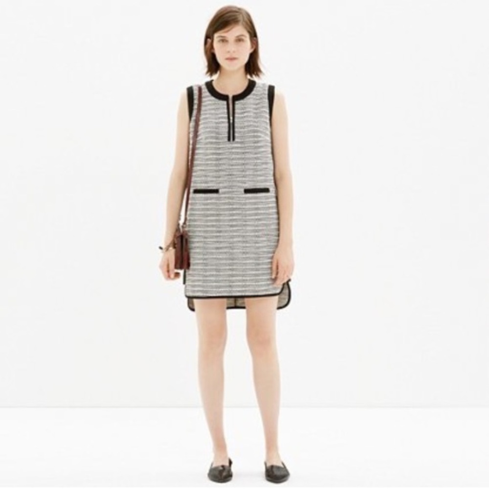 Madewell Black & White Print Tweedweave Shiftdress